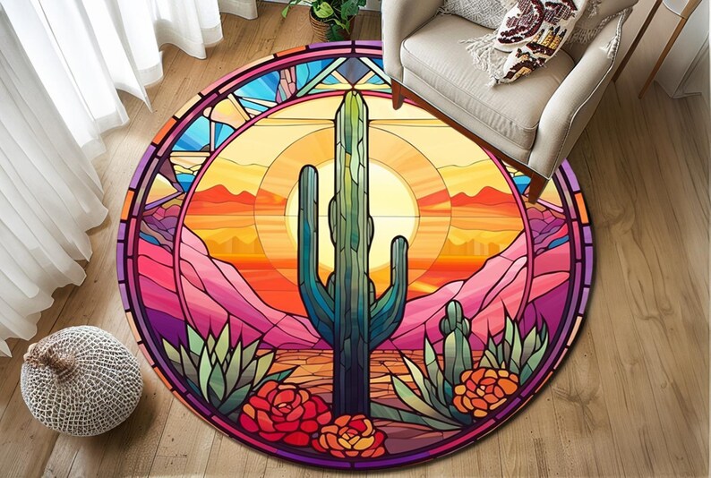 Nature inspired rug, Cactus print rug, Throw rug, Cool rug, Patio rug, Washable rug, Anti slip rug, Modern rug, Low pile rug, RB-851