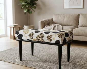 Bright bench, Black heart bench, Piano bench, Ottoman organizer, Luxury bench, Vanity bench, Elegant seating, Cozy end table, RB bench 1139