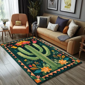 Cactus Printed Rug, Timeless Rug, Fade Resistant Rug, Artistic Design Rug, Area Rug, Non Slip Rug, Rug For Entrance, Saloon Rug, RB-1312