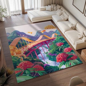 Botanical rug, View pattern rug, Nature inspired rug, Contemporary rug, Washable rug, Anti slip rug, Comfort rug, Durable rug, RB-988