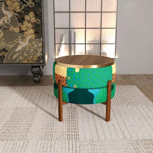 Puf reversible con estampado de leopardo y patchwork / Taburete abstracto ondulado verde RB 2517/2520