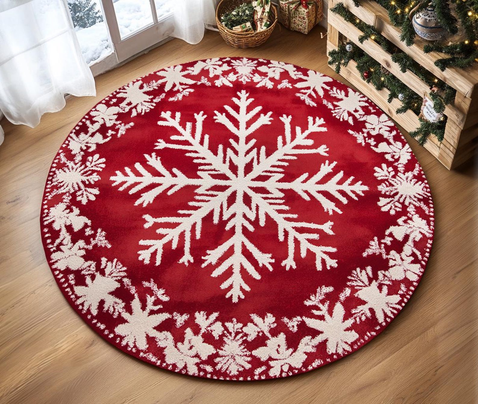 Snowflake Pattern Rug, Round Rug, Door Mat Rug, Turkish Print Rug ...