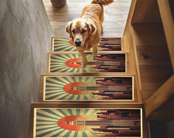 New York printed step mat, Fashionable design step covering, Non slip treads rug, Easy to clean rug, Pet friendly stair treads, RB-274