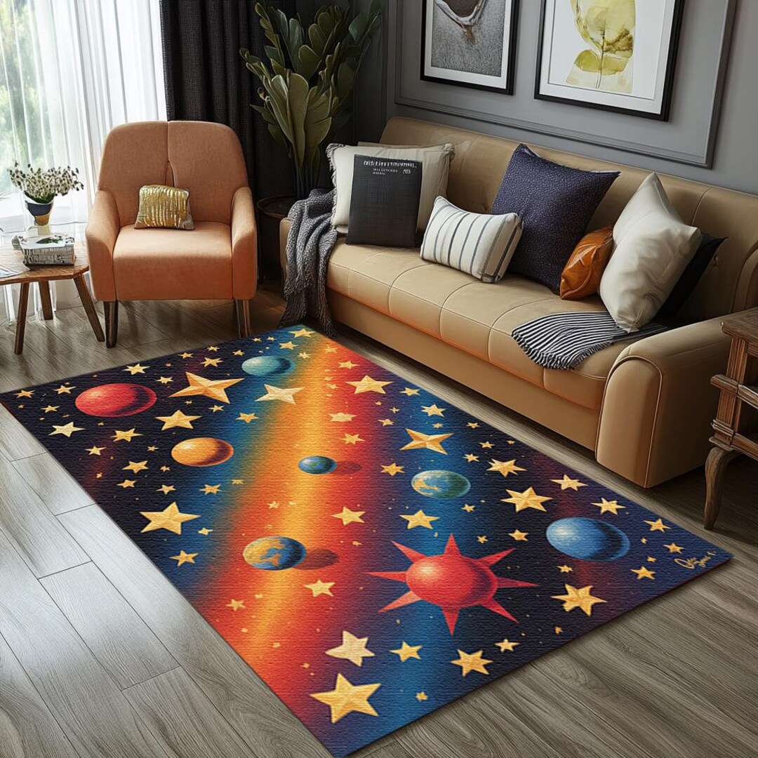 Solar System Rug Rectangle Washable Solar System Area Rug | Nonslip Colorful Cosmic Carpet, RB ...