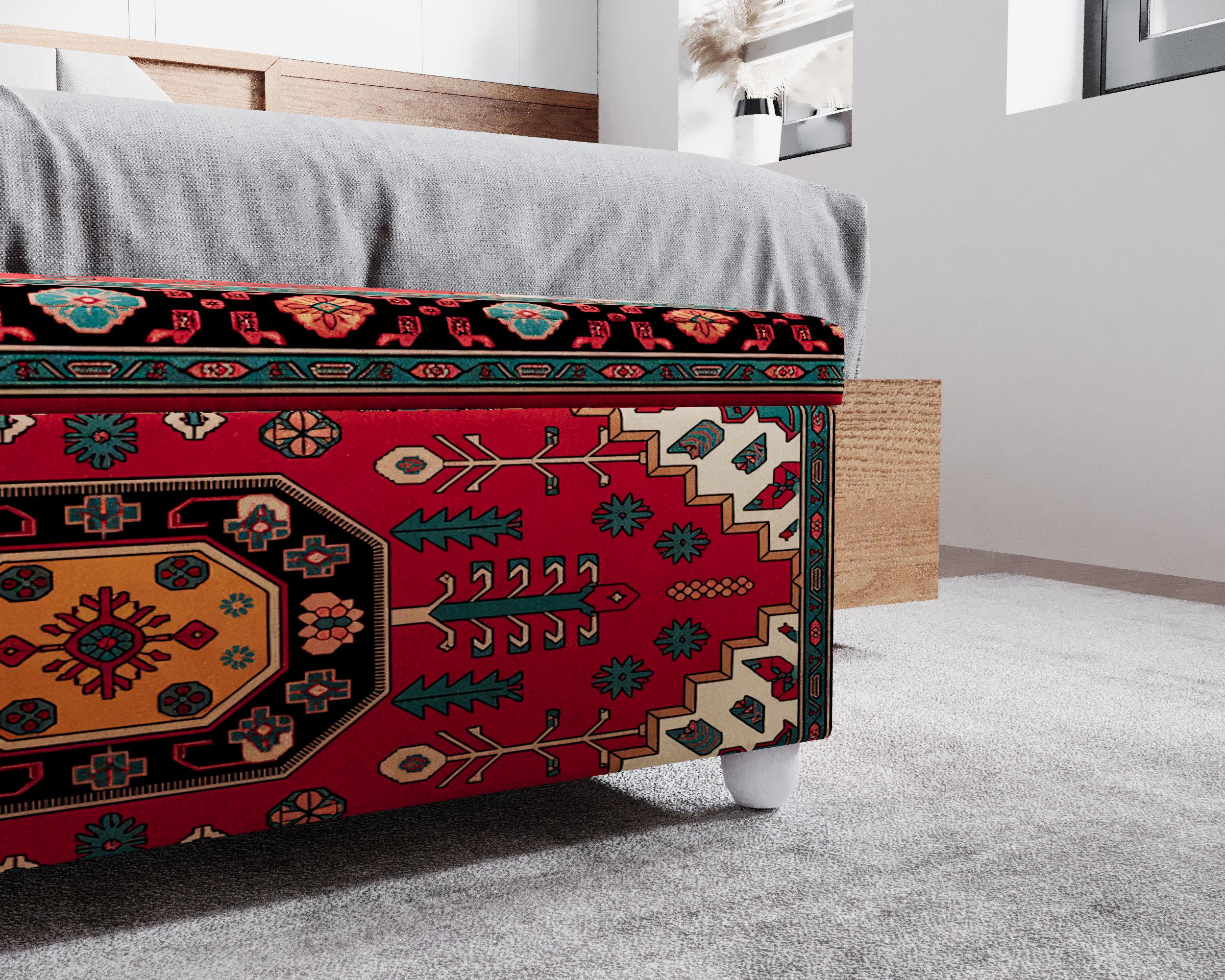 Turkish Red and Cream Kilim Chest, Traditional Geometric Rug Pattern ...