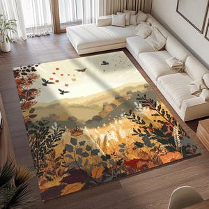 Chenille rug, Nature print rug, Non slip rug, Dining area rug, Patio rug, Floor cover, Washable rug, Timeless rug, Bird pattern rug, RB-748