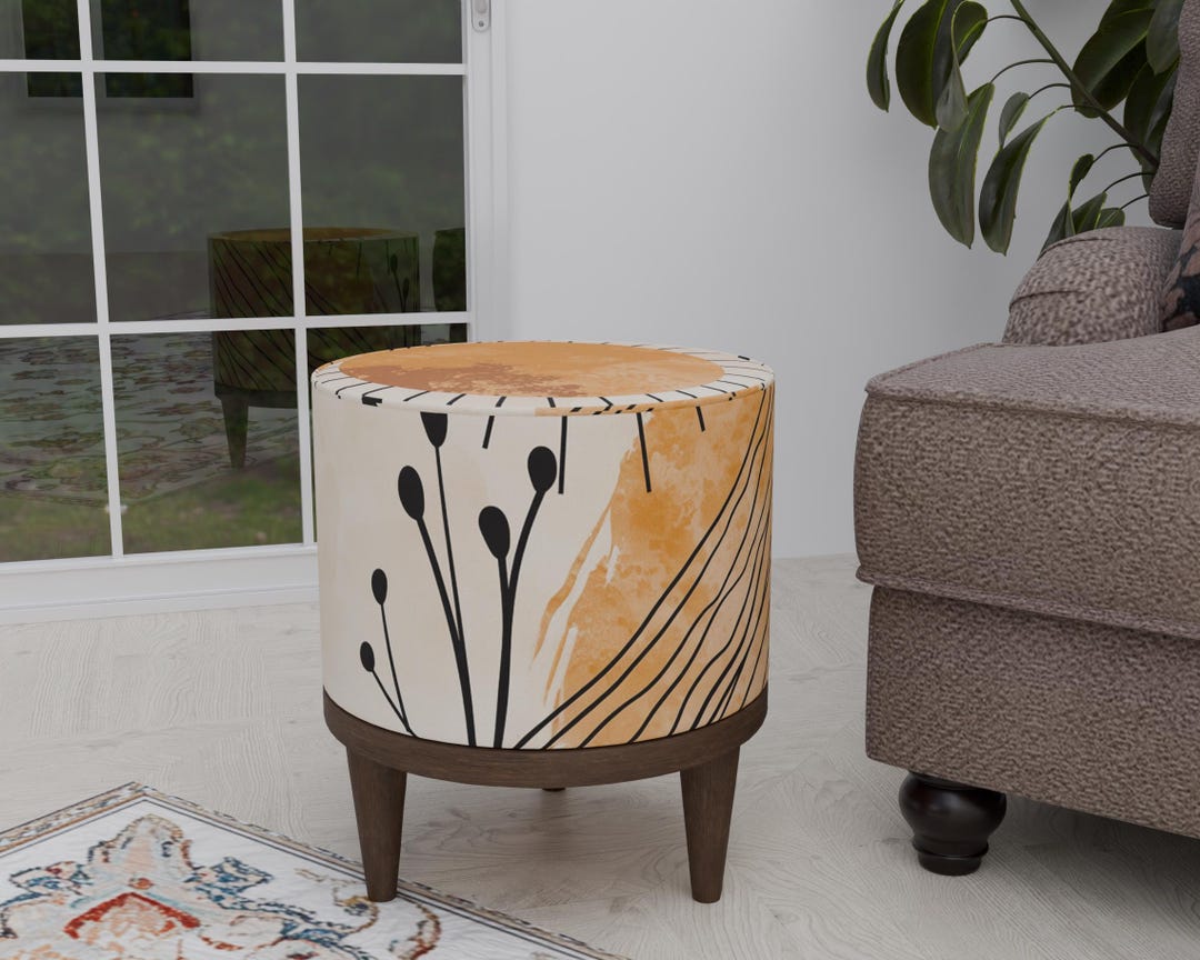 Modern Round Pouf, Neutral Footstool, Round Ottoman Bench, Make up ...