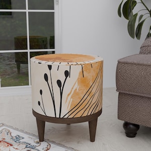 Modern round pouf, Neutral footstool, Round ottoman bench, Make up chair, Pet friendly stool, Chic round footrest, Trendy pouf stool
