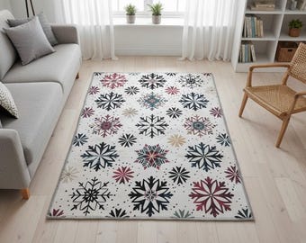 Elegant christmas rug, New year gift rug, Cool design rug, Eclectic rug, Xmas figurative rug, Living room rug, Home entrance rug, RB-129