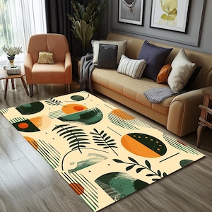Leaf print rug, Durable rug, Bohemian rug, Artistic print rug, Outdoor decoration rug, Kitchen runner rug, Machine washable rug, RB-265