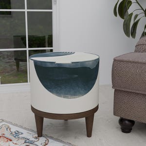 Modern saloon bench, Premium art pouf, Round hallway seat, Ottoman pouf stool, Foyer footstool, Padded round bench, Fireside footrest