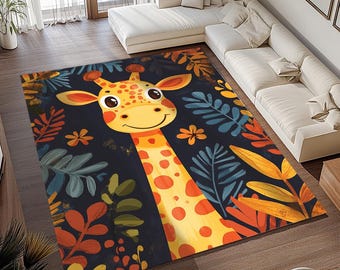 Alfombra botánica, Alfombra moderna, Alfombra con estampado animal, Alfombra con diseño de jirafa, Alfombra apta para mascotas, Alfombra contemporánea, Alfombra antideslizante, Alfombra lavable, RB-712