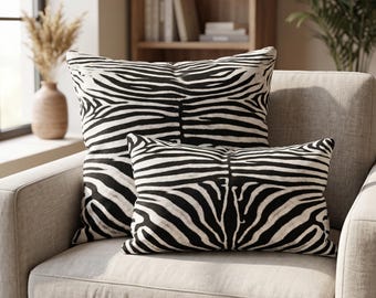 Monochroom zwart-wit zebraprint kussen | Modern kussen met dierenprint | Loungekussen