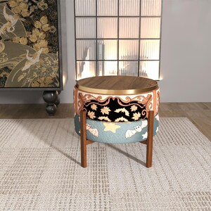 Ornate Bat Pattern Reversible Ottoman | Pastel Star Wood Tray Bench