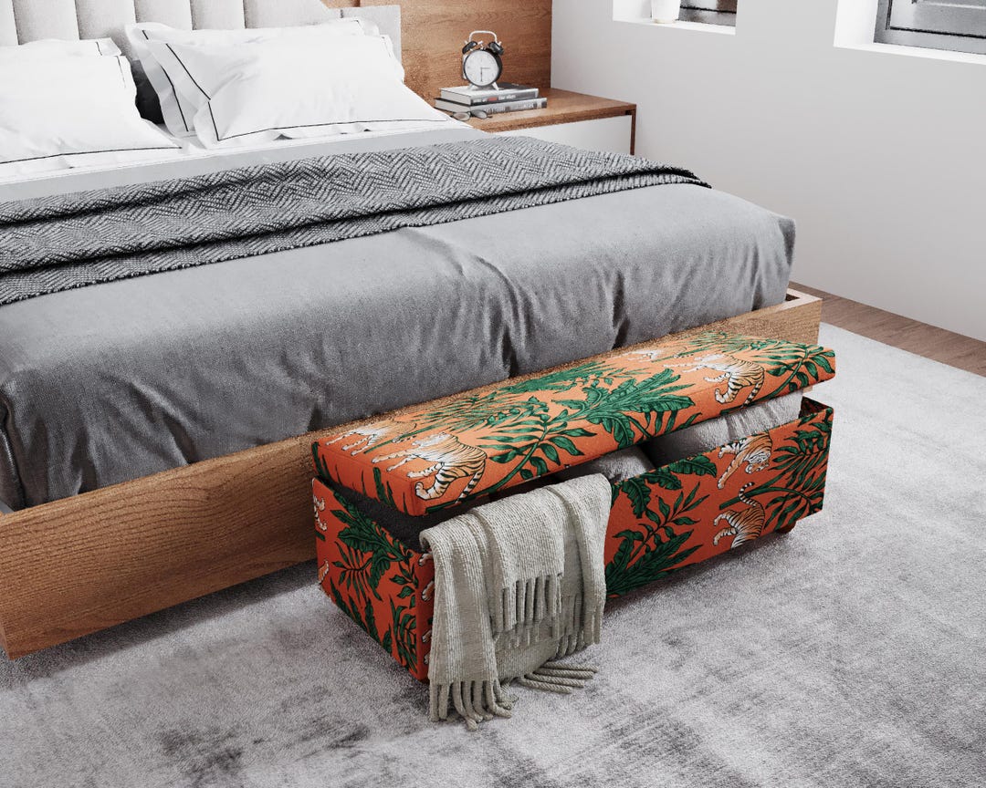 Tiger Pattern Storage Ottoman Bench With Hidden Compartment ...