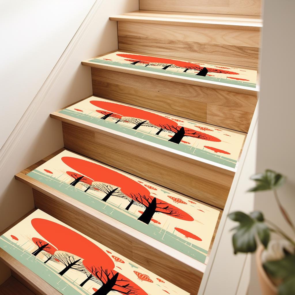 Tree Pattern Staircase, Comfy Step Covering, Stair Treads Rug, Washable ...