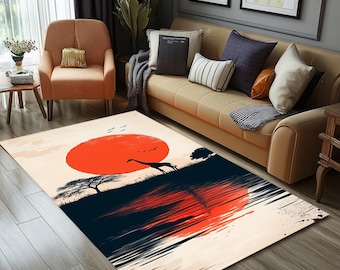 Animal print rug, Landscape rug, Rug with giraffe, Artistic rug, Classic rug, Washable Non slip rug, Cool decoration, Trendy rug, RB-305