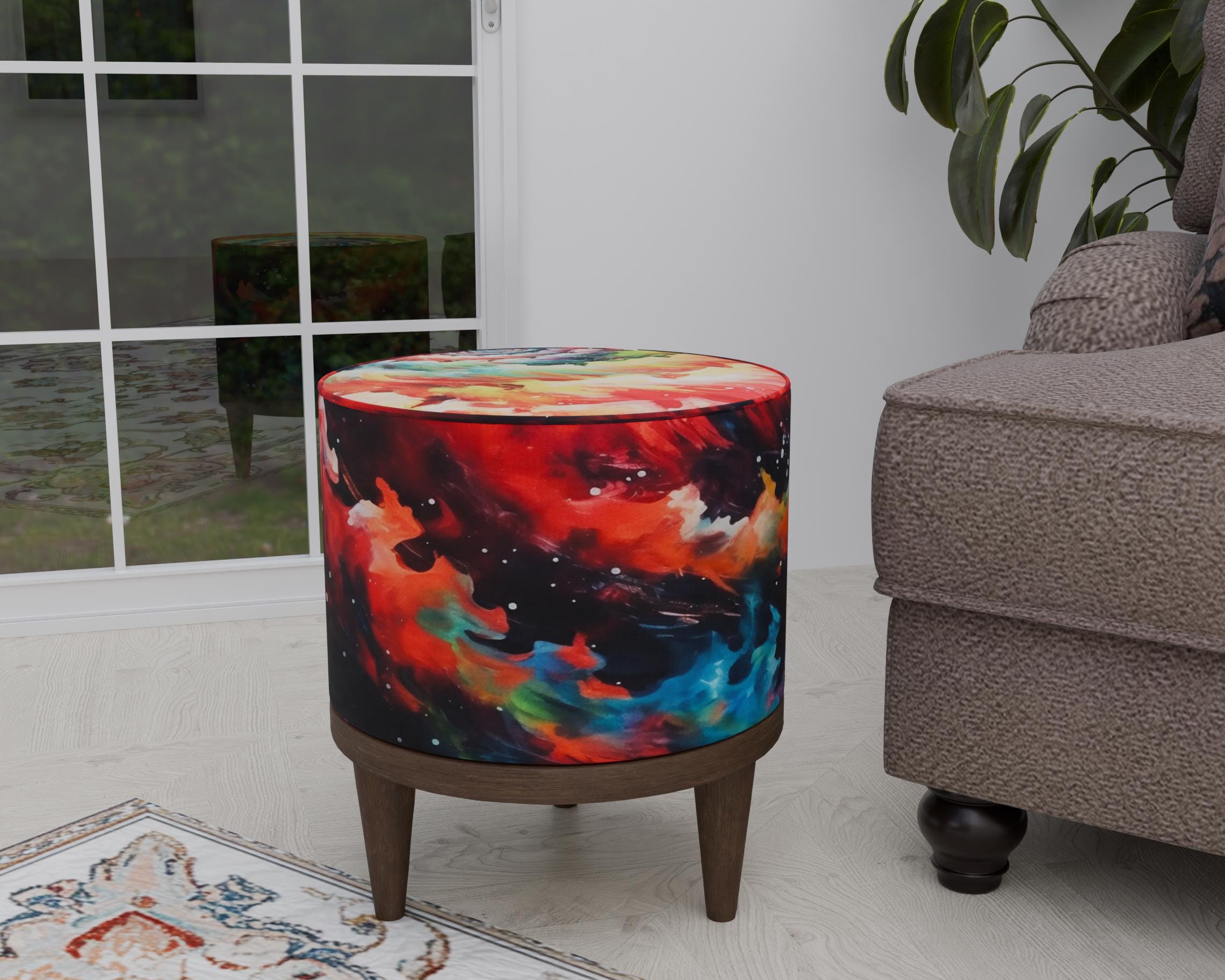 Round coffee table, Rainbow color footstool, Modern stool, Art deco stool, Bedroom stool, Living room footrest, Side of bed table, Cute pouf