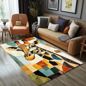 Geometric design rug, Giraffe print rug, Contemporary rug, Utility runner rug, Saloon rug, Washable rug, Artwork rug, Wedding gift, RB-1408