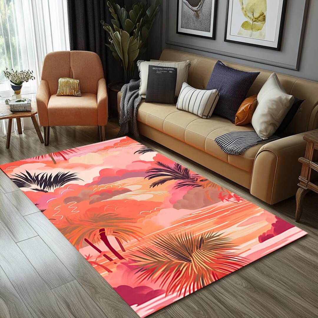 Blush Color Rug, Lovely Living Room Rug, Tree Printed Rug, Saloon Rug ...