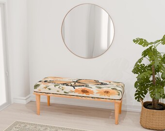 Butterfly print bench, Beige color bench, Multipurpose bench, Accent piece, Vanity bench, Primitive bench, Easy to assemble, RB bench 1060