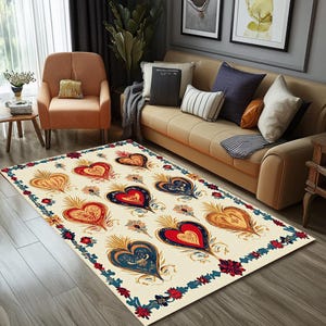 Heart printed rug, Lovely gift, Floor rug, Large area rug, Timeless rug, New style rug, Washable runner rug, Non slip backing rug, RB-1467