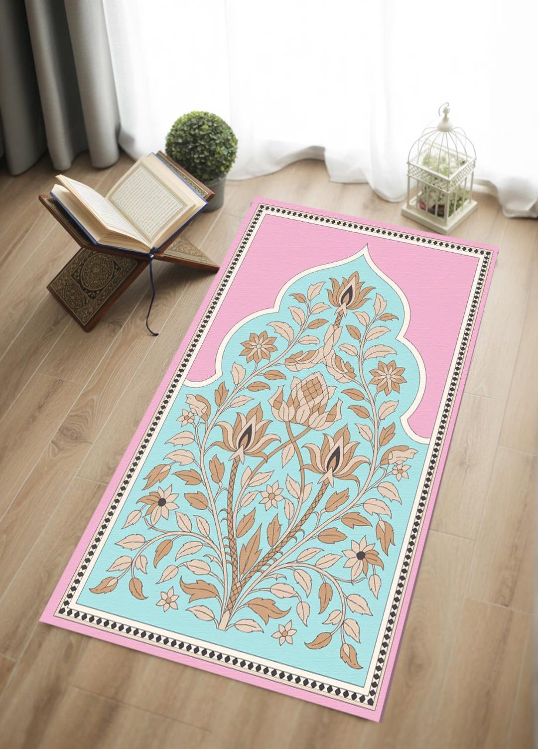 Traditional Ottoman Design Janamaz Rug Turkish, Plush Memory Foam ...