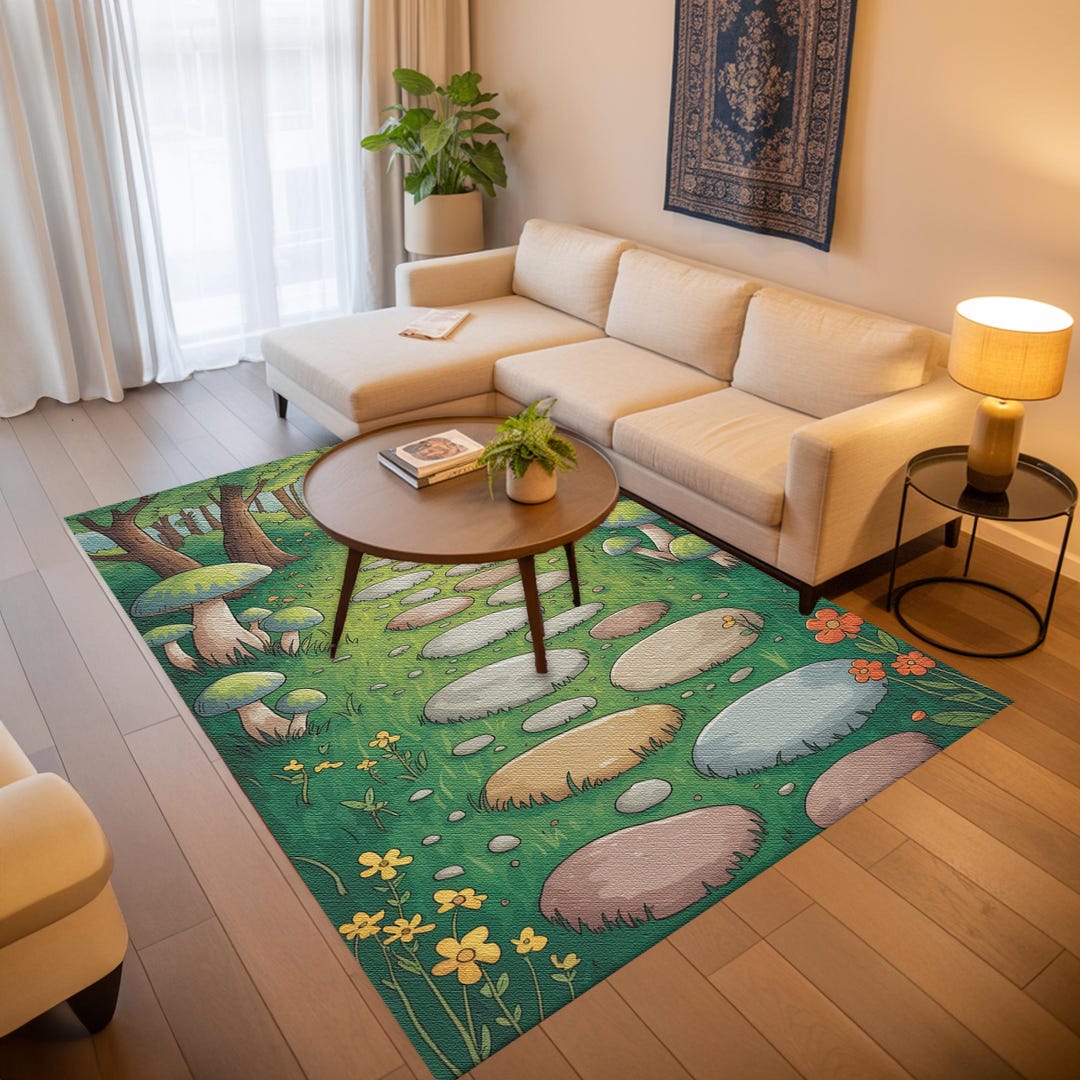Enchanted Rug Enchanted Forest Path Area Rug | Washable Mushroom Garden Carpet, RB ...