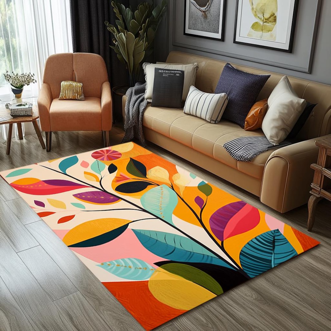 Leaf Pattern Rug, Autumn Theme Rug, Nature Inspired Rug, Orange Rug ...