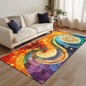 Vibrant runner rug, Abstract rug, Multicolor rug, Kitchen runner rug, Bedside rug, Eclectic rug, Washable rug, Non slip runner rug, RB-495