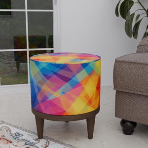 Yellow pouf stool, Ottoman organizer, Paisley footstool, Soft touch pouf, Kitchen footstool, Dressing chair, Round footrest, Coffee table
