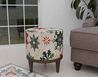 Christmas gift idea, New year home decor, Special event pouf, Ottoman footstool, Round end table, Handmade footrest, Bohemian pouf stool