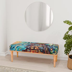 City view bench, Gothic pouf stool, Handmade furniture, Entry pouf stool, Bed bench, Turkish ottoman, Contemporary bench, RB bench 823