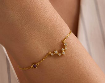 Personalized Zodiac Birthstone Bracelet – Custom Sterling Silver Astrology Jewelry