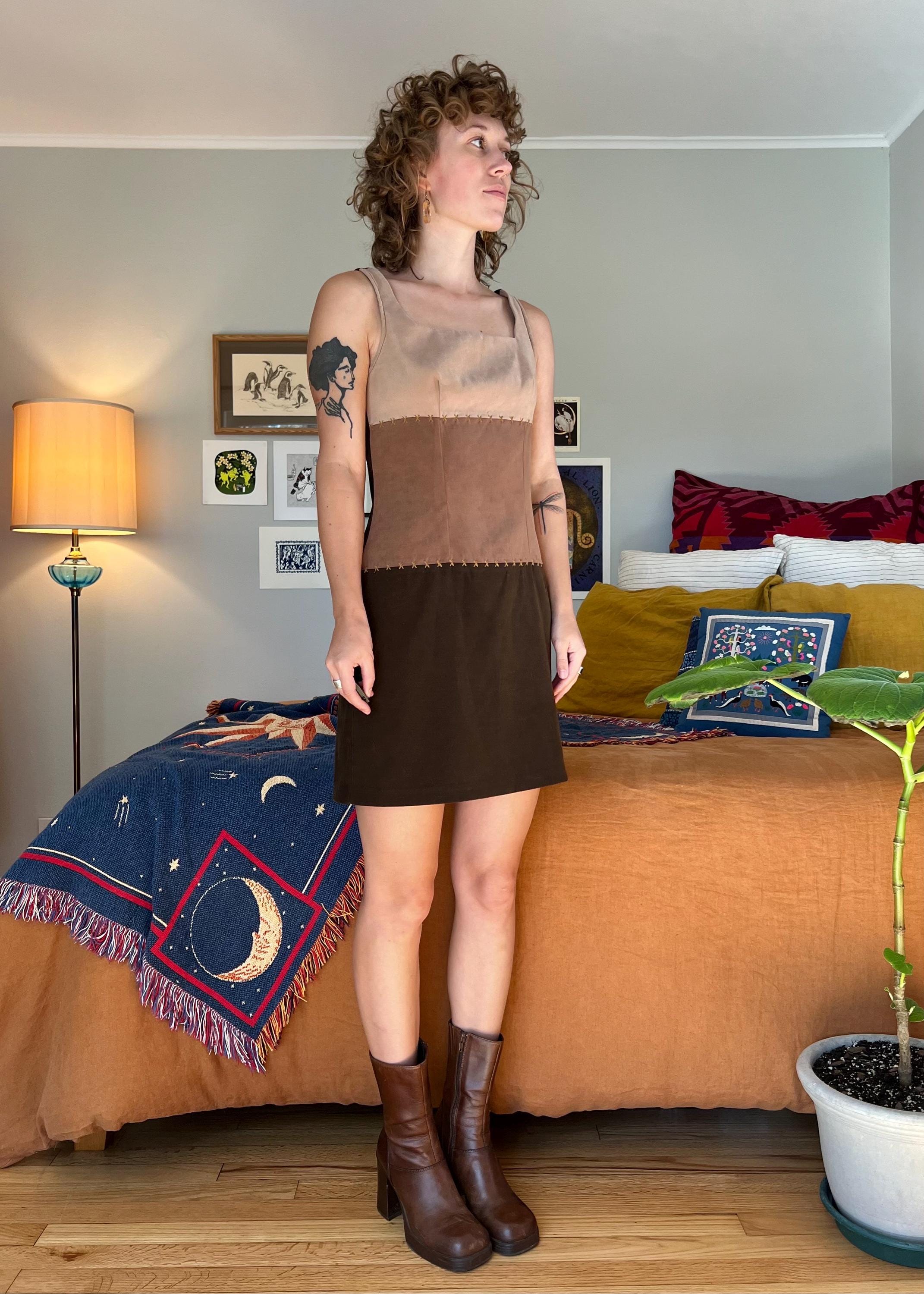 Earthy Colorblock Vintage 90s Does 70s Patchwork Imitation Suede Earth Tones Colorblock ...