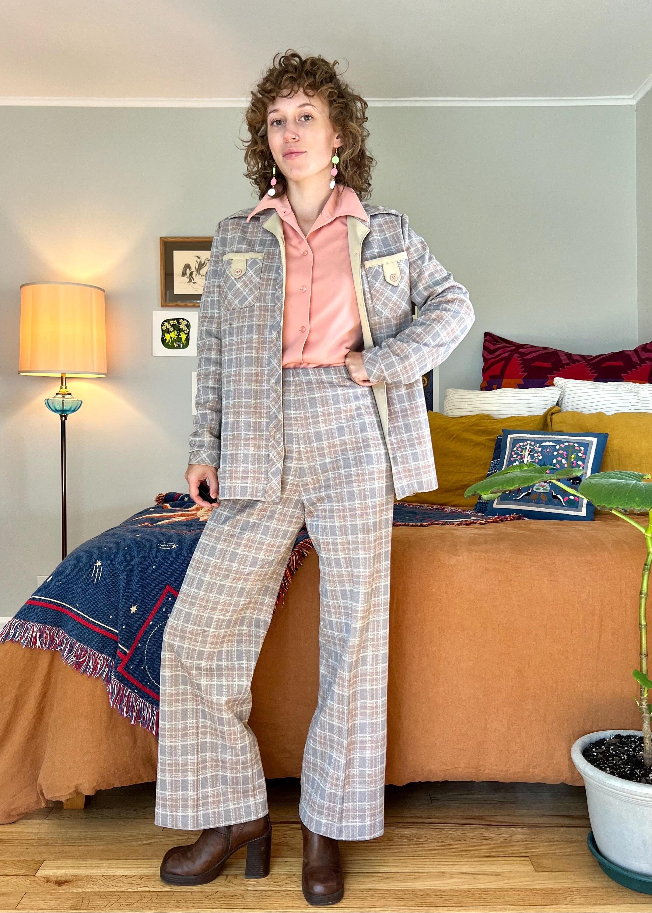 Bell Bottom Tartan Flared Trousers FREE SHIPPING Women Vintage