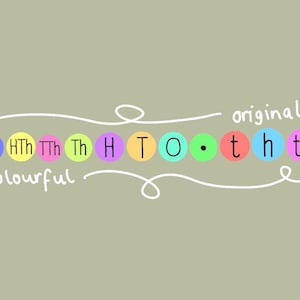 Puede incluir: Ilustración caprichosa sobre un fondo verde claro. La palabra «original» está escrita en blanco encima de una serie de círculos coloridos. Cada círculo contiene una letra, deletreando una palabra. La palabra «colorido» está escrita en blanco debajo de los círculos.