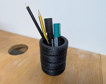 Stacked Tyre Pen Holder – Unique Car Enthusiast Desk Organiser, Racing Tire Pencil Cup