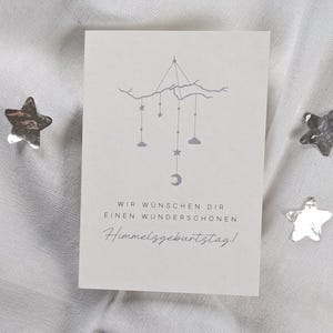 Wir wünschen dir einen wunderschönen Himmelsgeburtstag!- Postkarte an Sternenkinder - A6 Faltkarte