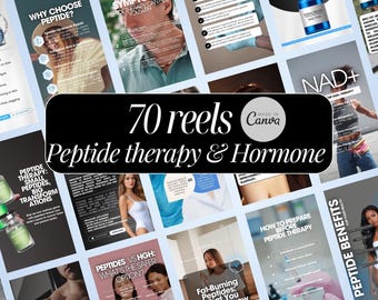 Bobines de thérapie peptidique, modèles marketing de peptides pour les réseaux sociaux, modèle Canva de thérapie peptidique, bobines vidéo sur les hormones, publication sur les hormones
