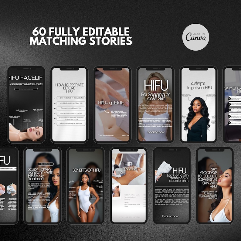 HIFU Instagram Templates for Esthetician, hifu facelift instagram post, High-Intensity Focused Ultrasound Facial Treatment, HIFU canva