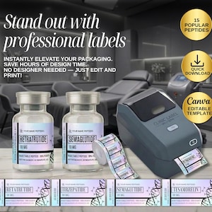 Peptide Label Template, retatrutide Printable Label for Peptide Therapy Canva, peptide vial label , peptide marketing, nimbot template canva