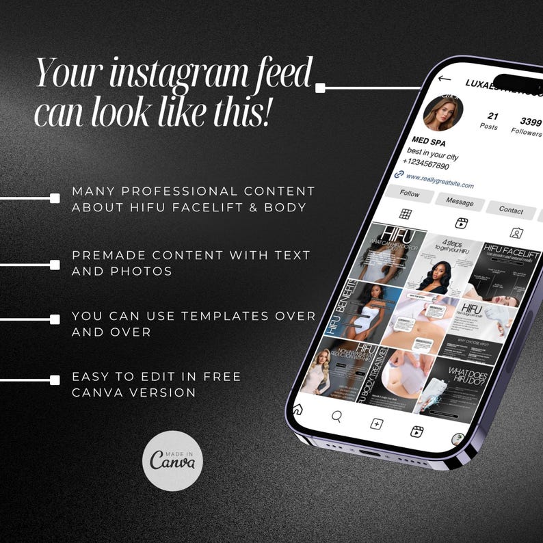 HIFU Instagram Templates for Esthetician, hifu facelift instagram post, High-Intensity Focused Ultrasound Facial Treatment, HIFU canva