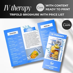 IV vitamin therapy trifold brochure canva template, IV Therapy Flyers, Drip Trifold canva | IV vitamin Therapy  price list, iv hydration