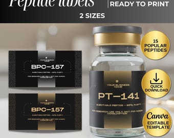 Peptide Label Template, Printable Label, Peptide Therapy Canva template, Editable Label , canva Label Template, peptide marketing, glp-1