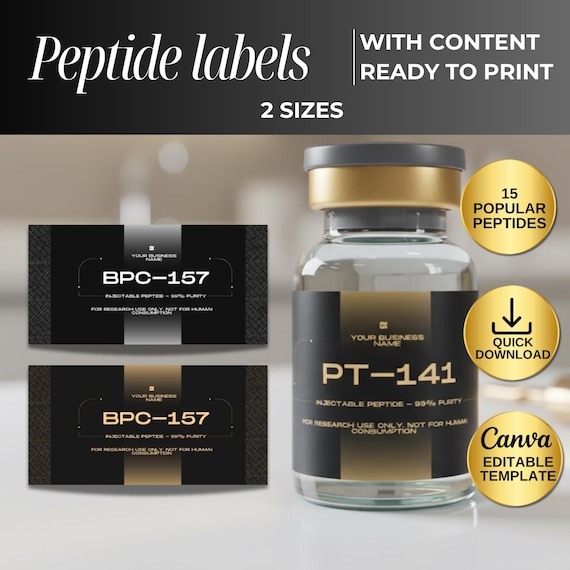 gold seal's bpc-157 Peptide Label Template, Printable Label, Peptide Therapy Canva Template,  Editable Label , Canva Label Template, Peptide Marketing, Glp-1