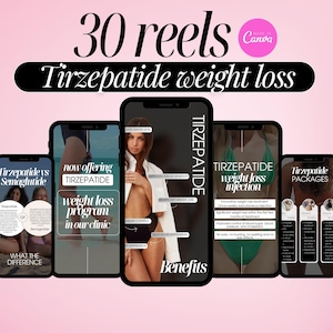 Tirzepatide reels, Weight Loss videos reels, tirzepatide canva template, Weight Loss Instagram videos, Med spa reels, Weight Loss