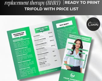 Bio-Identical Hormone Replacement therapy trifold price list,  BHRT Brochure trifold, hormone clinic marketing,hormone therapy trifold