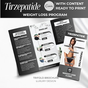 Tirzepatide Weight Loss flyer template, Tirzepatide trifold brochure canva template, Weight Loss program, Tirzepatide flyer marketing