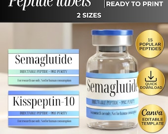 Peptide Label Template, Printable Label, Peptide Therapy Canva template, Label Templates ,Cosmetic Product Label Template, peptide marketing